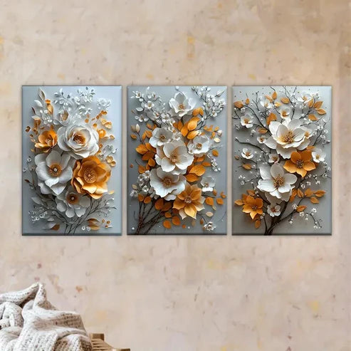 3pcs Three Different Types of Flower Wall Art Set Canvas Unframed - High Quality Print 100% Australian Made Wall Canvas