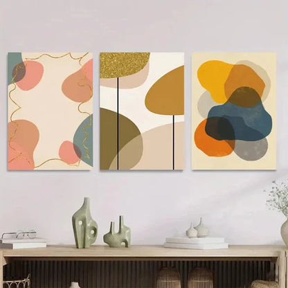 3pcs Modern Abstract Vibrant Geometric Golden Art Set Canvas Unframed - High Quality Print 100% Australian Made Wall Canvas