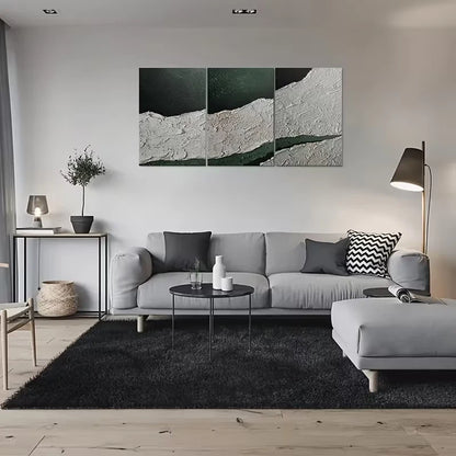 3pcs Abstract Green & White Wall Art Set Canvas Framed 60x90cm – High Quality Print, 100% Australian Made, Ready to Hang
