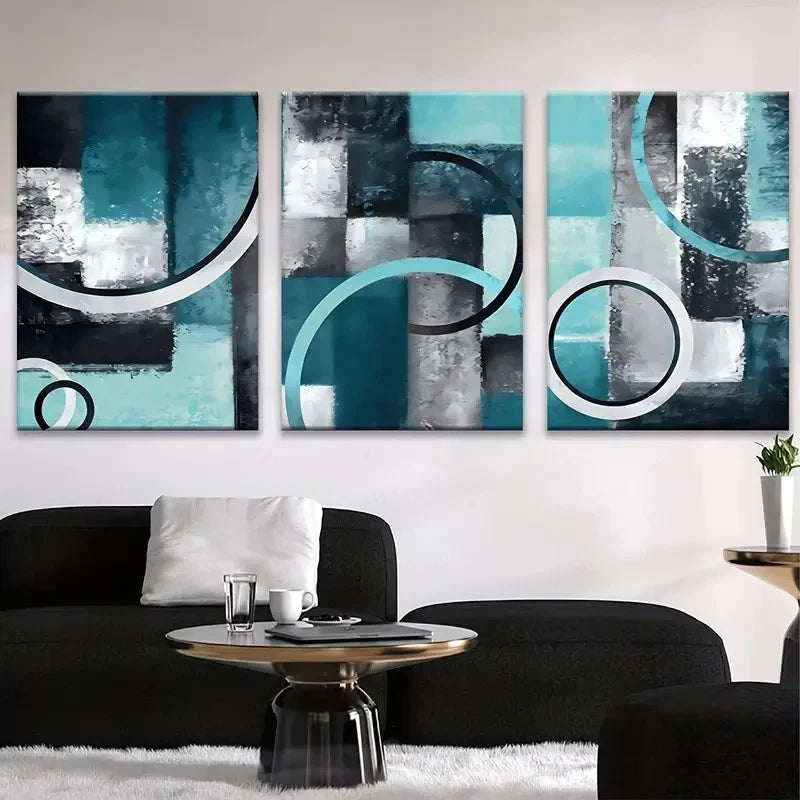 3pcs Combo - Folk Green Blue Wall Art Set Canvas Framed 40x60cm - High Quality Print 100% Australian Made Wall Canvas Ready to Hang - Bella Home Decor