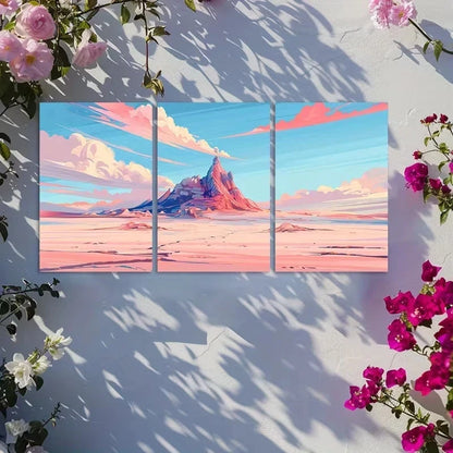 3pcs Unique Pink Landscape Design Metal Print Ready to Hang Art