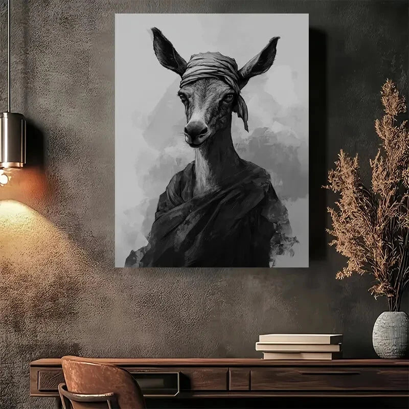 Beautiful Unique Animal Portrait Elegant Deer Painting 40x60cm Metal Print Ready to Hang - Bella Home Decor
