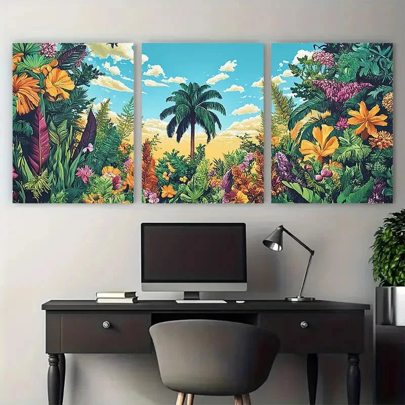 3pcs Botanical Decor Floral Art Africa Prefect Wall Art Set Canvas Framed 60x90cm - High Quality Print 100% Australian Made Wall Canvas Ready to Hang - Bella Home Decor