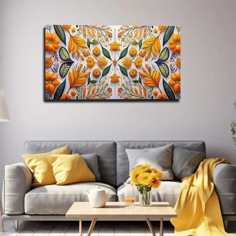 Vibrant Floral Mandala Design Wall Art Canvas Office Home Room Framed 120x60cm