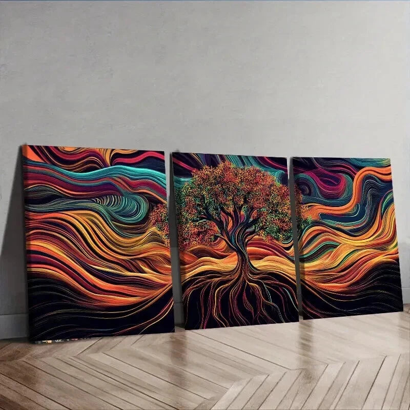3pcs Psychedelic Tree Of Life Design Wall Art Set Canvas Framed 50x70cm - High Quality Print 100% Australian Made Wall Canvas Ready to Hang - Bella Home Decor