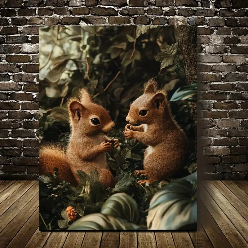 Photorealistic Squirrels in Neon Glow Painting 40x60cm Metal Print Ready to Hang - Bella Home Decor