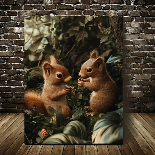 Photorealistic Squirrels in Neon Glow Painting 40x60cm Metal Print Ready to Hang - Bella Home Decor