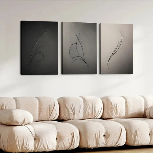 3pcs Art tryptic trendy Abstract Gray Black Line Wall Art Set Canvas Unframed - High Quality Print 100% Australian Made Wall Canvas - Bella Home Decor