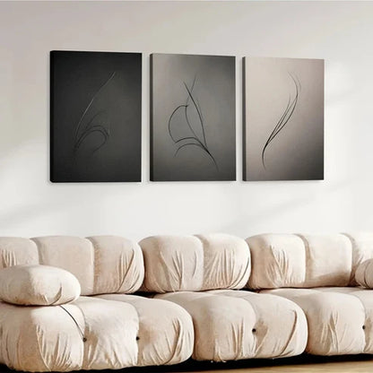 3pcs Art tryptic trendy Abstract Gray Black Line Wall Art Set Canvas Unframed - High Quality Print 100% Australian Made Wall Canvas - Bella Home Decor