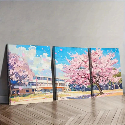 3pcs Pink cherry blossom tree Wall Art Set Canvas Framed 50x70cm - High Quality Print 100% Australian Made Wall Canvas Ready to Hang - Bella Home Decor