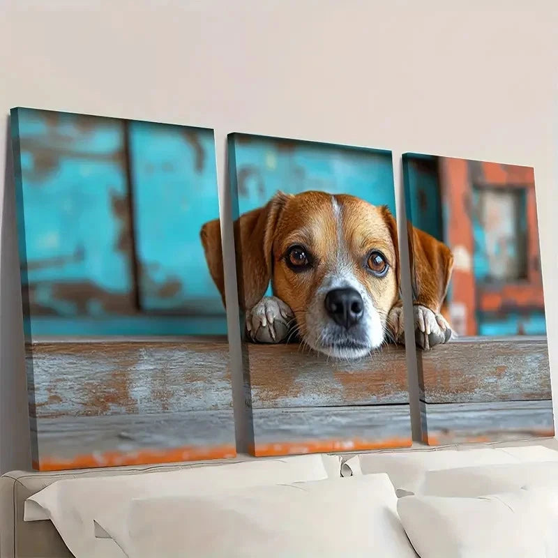 3pcs Beagle Dog Cute Animal Themed Wall Art Set Canvas Framed 60x90cm - High Quality Print 100% Australian Made Wall Canvas Ready to Hang - Bella Home Decor