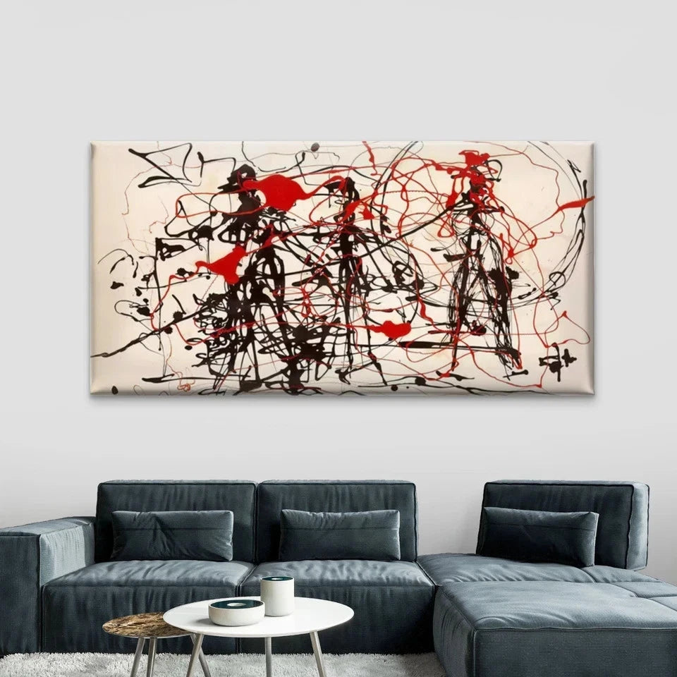 Abstract Red & Black Drip Paint Wall Art Canvas Office Home Room Framed 120x60cm