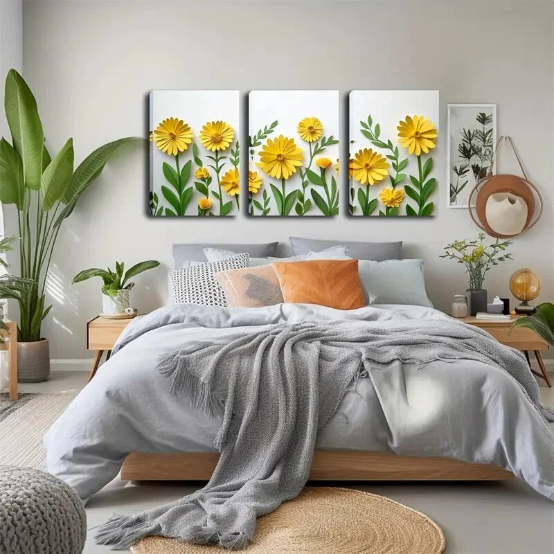 3pcs Natural Atmosphere Nordic Yellow Perfect Wall Art Set Canvas Framed 40x60cm - High Quality Print 100% Australian Made Wall Canvas Ready to Hang - Bella Home Decor