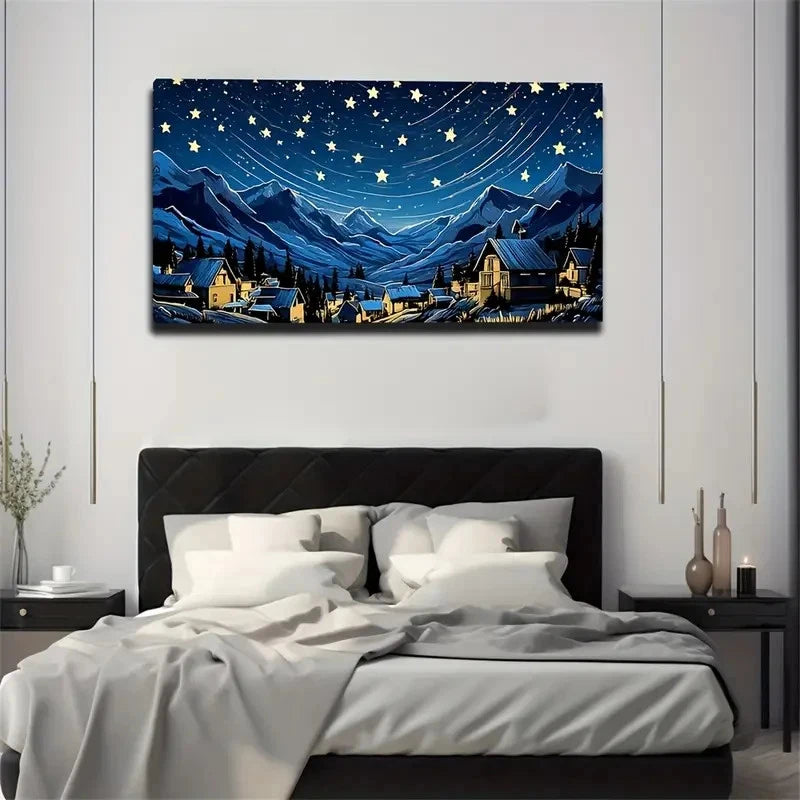 Starry Sky On The Snow Wall Art Canvas Office Home Room Framed 120x60cm