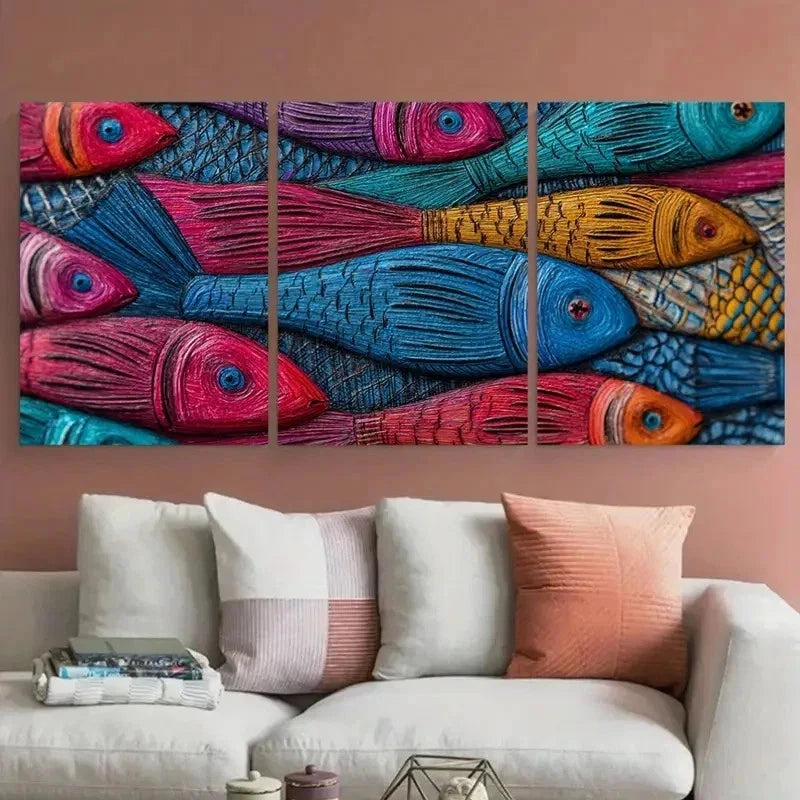3pcs Vibrant Fish Colorful Mombasa Perfect Wall Art Set Canvas Framed 60x90cm - High Quality Print 100% Australian Made Wall Canvas Ready to Hang