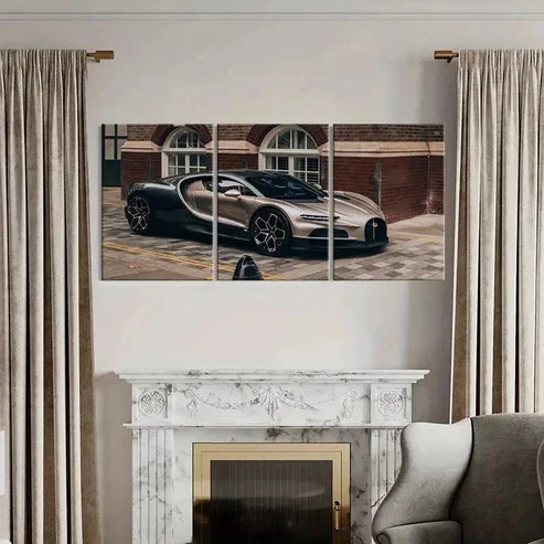 3pcs Modern Bugatti Supercar Wall Art Canvas Unframed - High Quality Print 100% Australian Made Wall Canvas