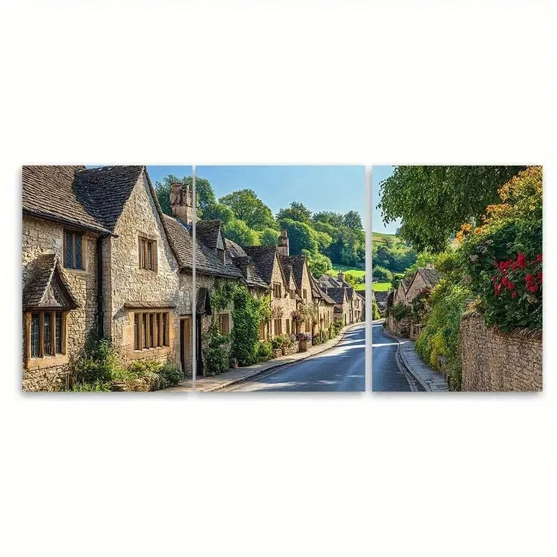 3pcs Cotswold Village Castle Combe ER   Wall Art Set Canvas Framed 50x70cm - High Quality Print 100% Australian Made Wall Canvas Ready to Hang - Bella Home Decor
