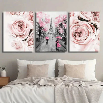 3pcs Pink Romantic Lover Umbrella Wall Art Canvas Unframed - High Quality Print 100% Australian Made Wall Canvas