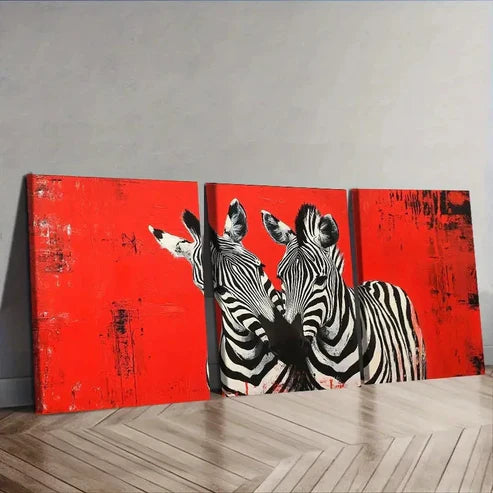 3pcs Two Zebras Wall Art Canvas Unframed - High Quality Print 100% Australian Made Wall Canvas - Bella Home Decor