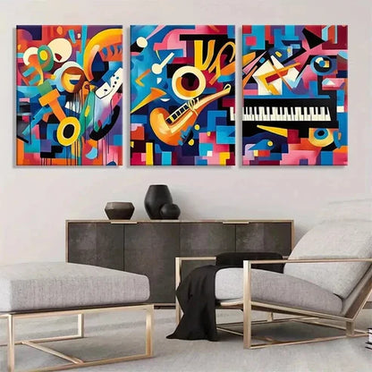 3pcs Abstract Music Instrument Colorful Perfect Art Set Canvas Unframed - High Quality Print 100% Australian Made Wall Canvas - Bella Home Decor