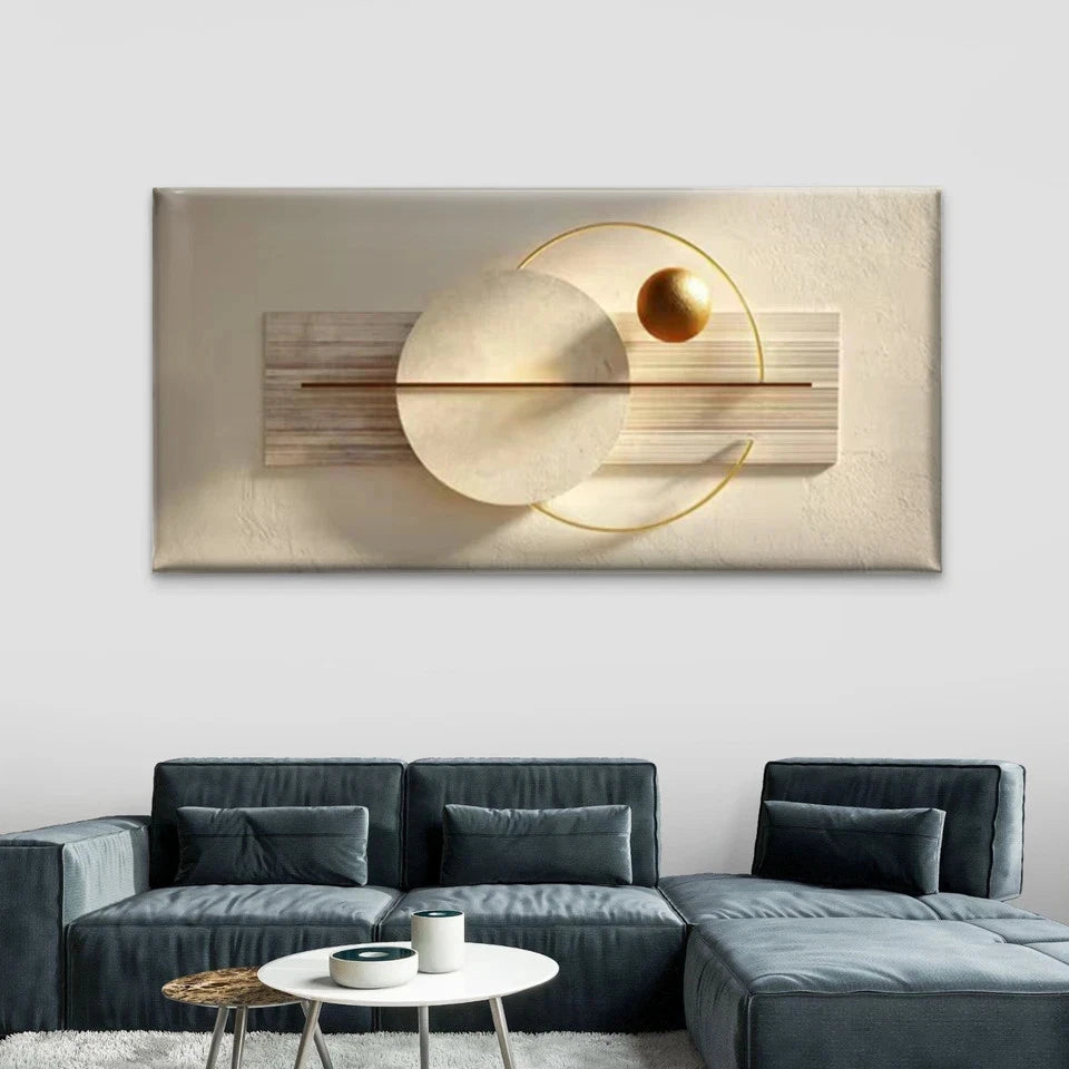 Golden Abstract Geometric Wall Art Canvas Office Home Room Framed 120x60cm
