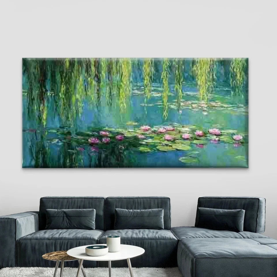 Garden with Pink Lotus Blossom Wall Art Canvas Office Home Room Framed 120x60cm