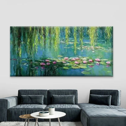 Garden with Pink Lotus Blossom Wall Art Canvas Office Home Room Framed 120x60cm