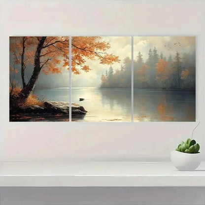 3pcs Rustic Tree River Landscape KO  Wall Art Set Canvas Framed 60x90cm - High Quality Print 100% Australian Made Wall Canvas Ready to Hang