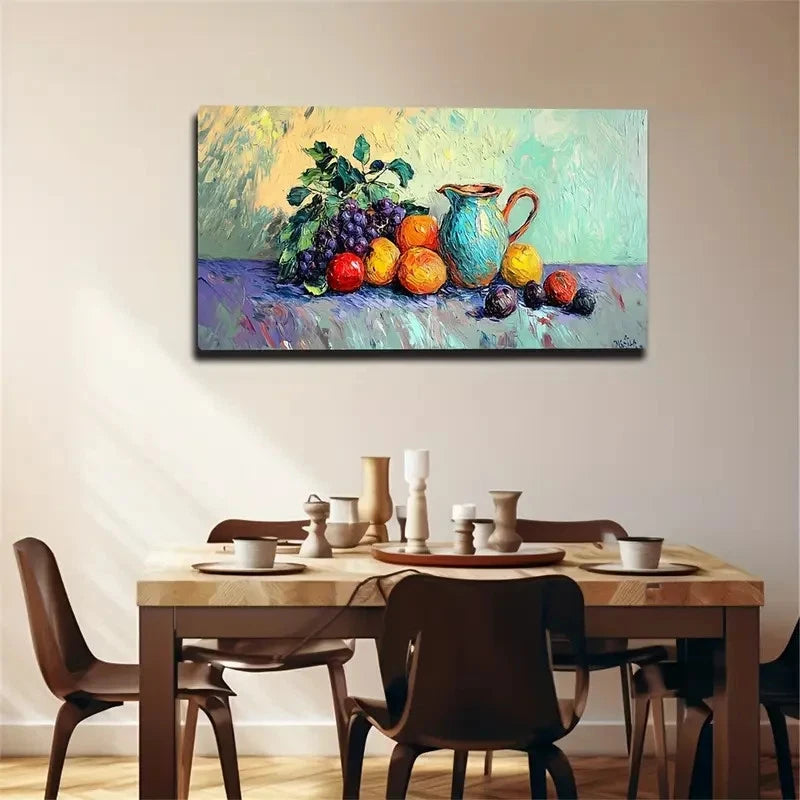 Fruit & Bottle Abstract Vibrant Wall Art Canvas Office Home Room Framed 120x60cm