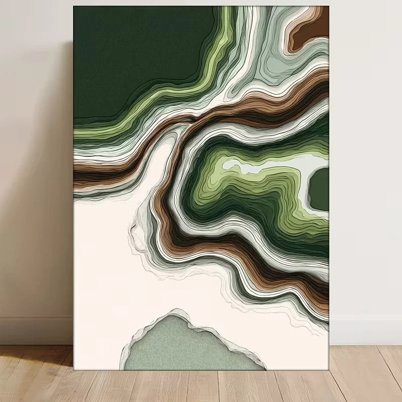 Green & Earth Tone Line Art, Metal Print Ready to Hang