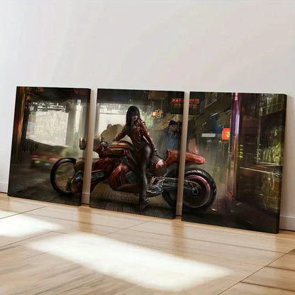 3pcs Beautiful Anime Girl with Motorcycle  Wall Art Set Canvas Framed 60x90cm - High Quality Print 100% Australian Made Wall Canvas Ready to Hang - Bella Home Decor