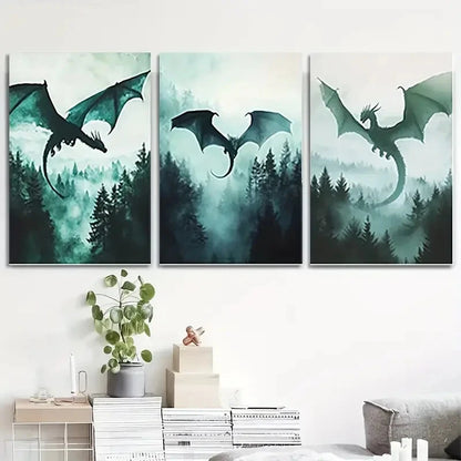 3pcs Forest & Dragon Fantasy DF    Wall Art Canvas Framed 40x60cm - High Quality Print 100% Australian Made Wall Canvas Ready to Hang - Bella Home Decor