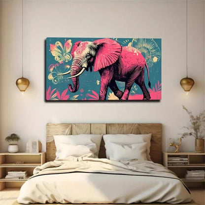 Vibrant Elephant Modern Floral Wall Art Canvas Office Home Room Framed 120x60cm
