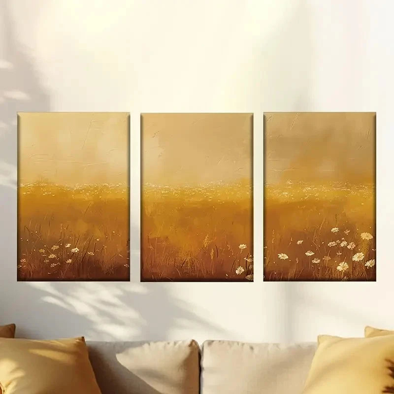 3pcs Golden abstract flowers Wall Art Set Canvas Framed 40x60cm - High Quality Print 100% Australian Made Wall Canvas Ready to Hang - Bella Home Decor