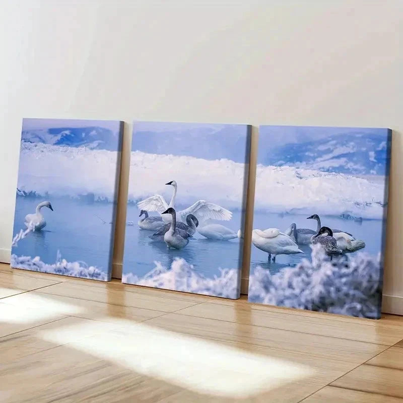 3pcs Swan On The Lake Modern Decoration Wall Art Set Canvas Framed 60x90cm - High Quality Print 100% Australian Made Wall Canvas Ready to Hang