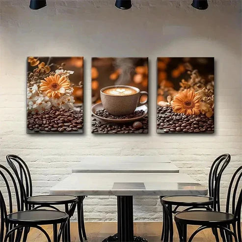 3pcs Fresh Coffee Beans and Beautiful Perfect Wall Art Set Canvas Unframed - High Quality Print 100% Australian Made Wall Canvas - Bella Home Decor