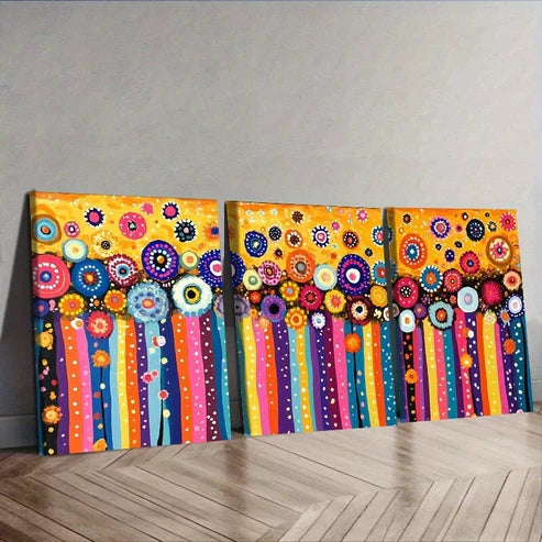 3 PCS Floral Field Abstract In Yellow Background Wall Art Set Canvas Unframed - High Quality Print 100% Australian Made Wall Canvas