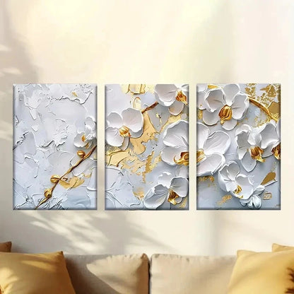 3pcs White And Golden Flowers Wall Art Set Canvas Framed 40x60cm - High Quality Print 100% Australian Made Wall Canvas Ready to Hang