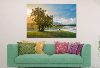 Woman Sitting On A Bench At Lake Wall Art Decor 100% Australian Made - Bella Home Decor