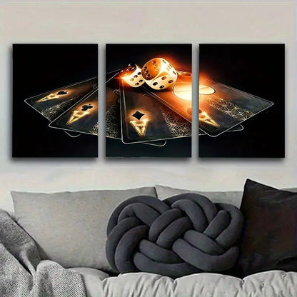 3pcs Mystical Poker Dice on Playing Cards Wall Art Set Canvas Framed 40x60cm - High Quality Print 100% Australian Made Wall Canvas Ready to Hang