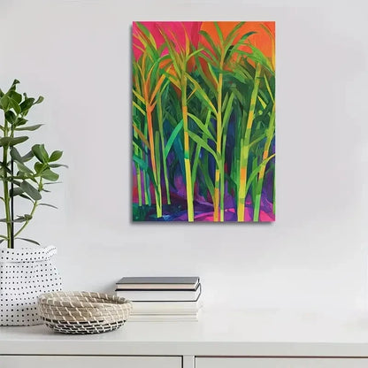 Beautiful Emerald Sugarcane Lawn Colorful Painting 40x60cm Metal Print Ready to Hang - Bella Home Decor