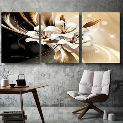 3pcs Golden Accents and Flowing Design Metal Print Ready to Hang Art - Bella Home Decor