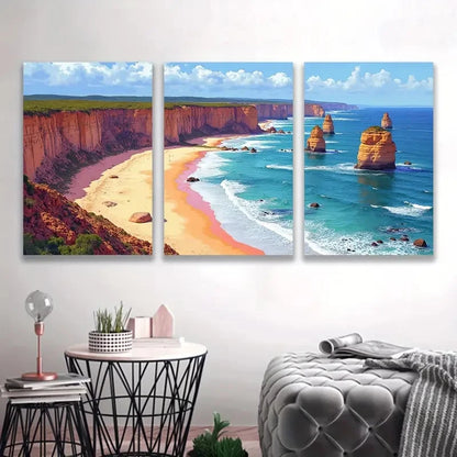 3pcs Great Ocean Walk 12 Apostles Coastal AUS    Wal1l Art Set Canvas Framed 40x60cm - High Quality Print 100% Australian Made Wall Canvas Ready to Hang - Bella Home Decor