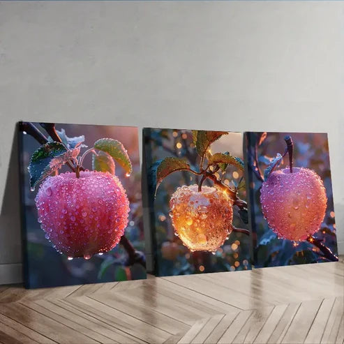 3pcs Modern Contemporary Apple Wall Art Set Canvas Unframed - High Quality Print 100% Australian Made Wall Canvas - Bella Home Decor