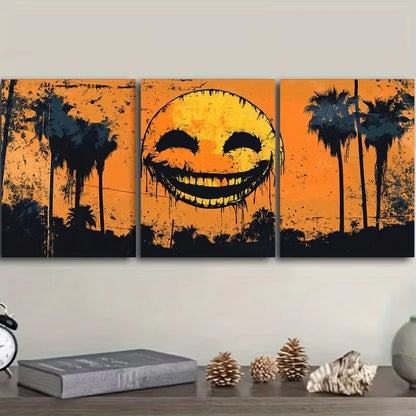 3pcs Smiling Face, Yellow Sun In The Sky Metal Print Ready to Hang Art