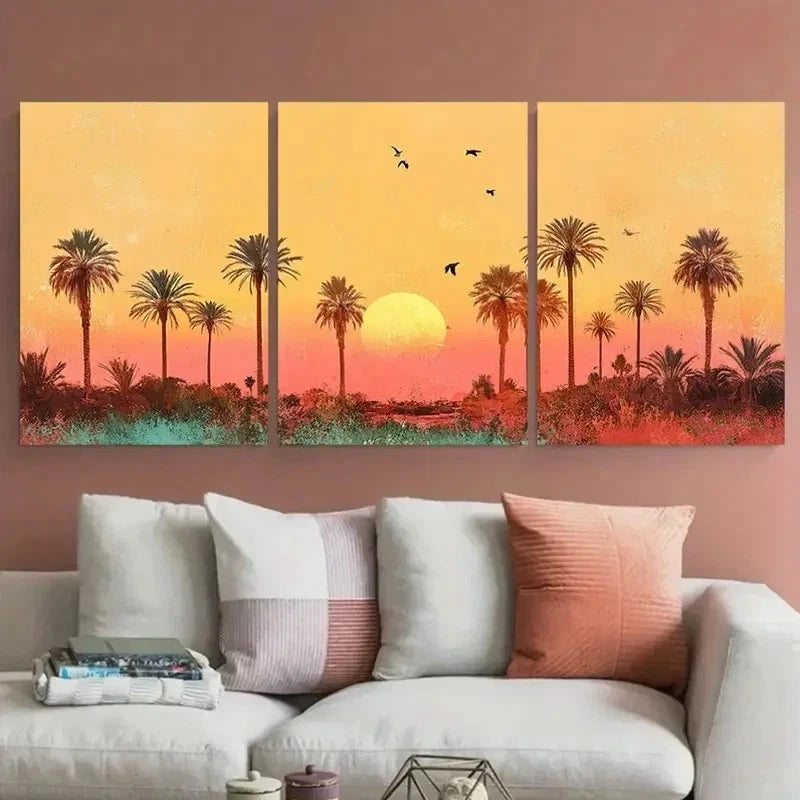 3pcs Vibrant Sunset Artwork Botanical Perfect  Wall Art Set Canvas Framed 40x60cm - High Quality Print 100% Australian Made Wall Canvas Ready to Hang