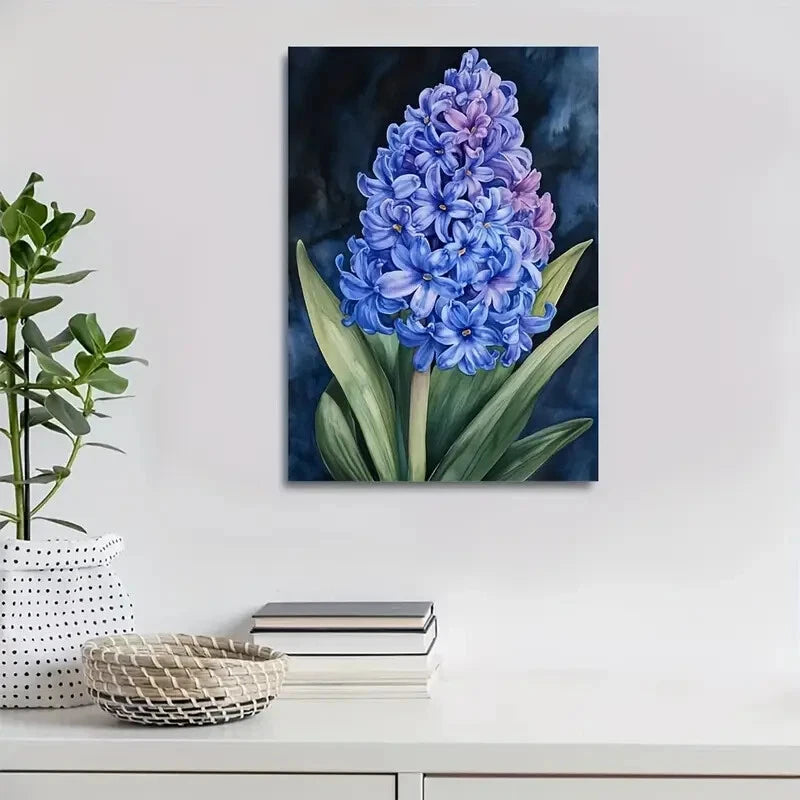 Beautiful Vibrant Blue Hyacinth Flower Painting 40x60cm Metal Print Ready to Hang - Bella Home Decor
