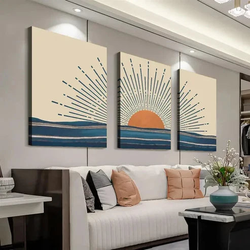 3pcs Abstract Sunset Contemporary Wall Art Set Canvas Unframed - High Quality Print 100% Australian Made Wall Canvas - Bella Home Decor