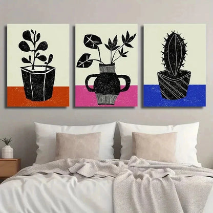 3pcs Botanical Leaf Cactus Silhouette Wall Art Set Canvas Framed 40x60cm - High Quality Print 100% Australian Made Wall Canvas Ready to Hang