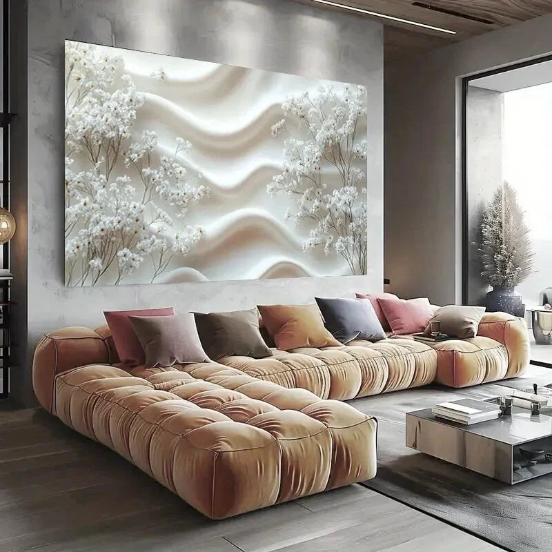 Elegant White Ripple Modern Wall Art wall canvas office home room framed 120x60cm - Bella Home Decor